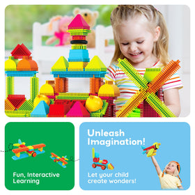 PicassoTiles family building session featuring Hedgehog blocks for cooperative play.