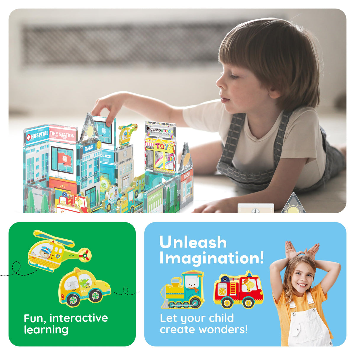 PicassoTiles fire engine figure invites action-packed rescue play