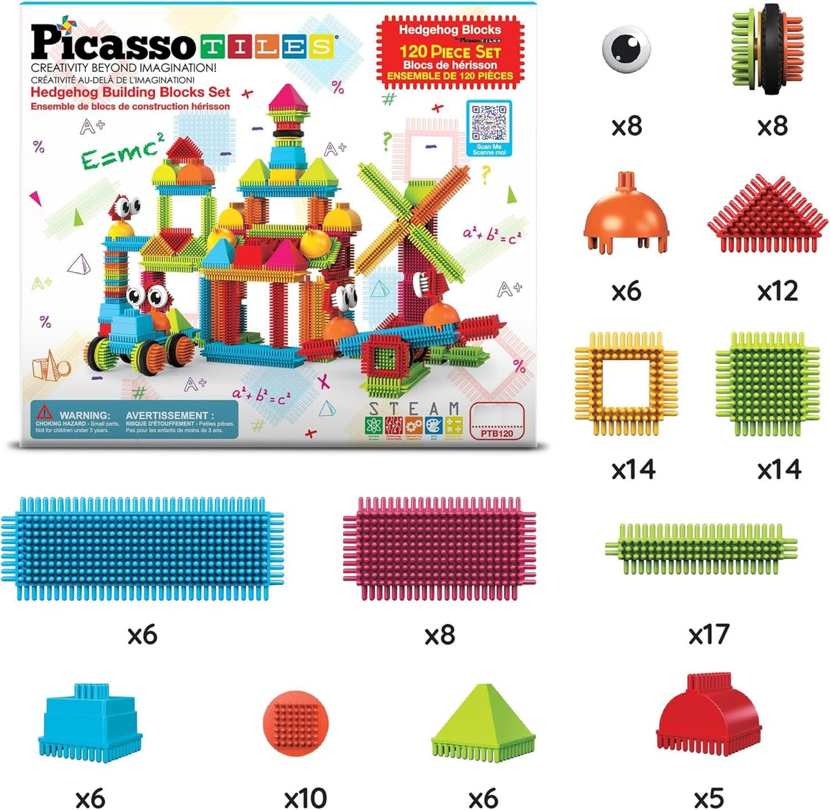 PicassoTiles Hedgehog blocks color closeup showing vibrant pieces for color recognition.