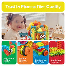 PicassoTiles Hedgehog blocks connectivity for frustration-free play and teamwork.