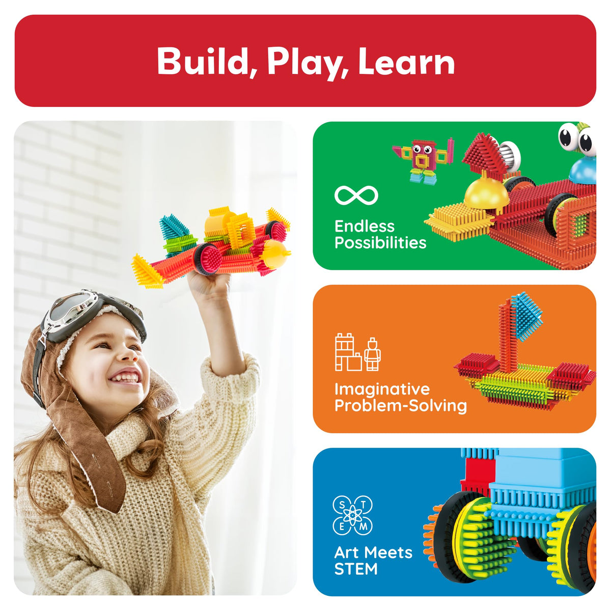 PicassoTiles Hedgehog design closeup highlighting stackable pieces for building 3D structures.