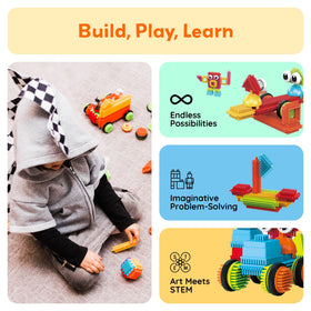 PicassoTiles interlocking tiles show flexible connections for varied angles and builds.