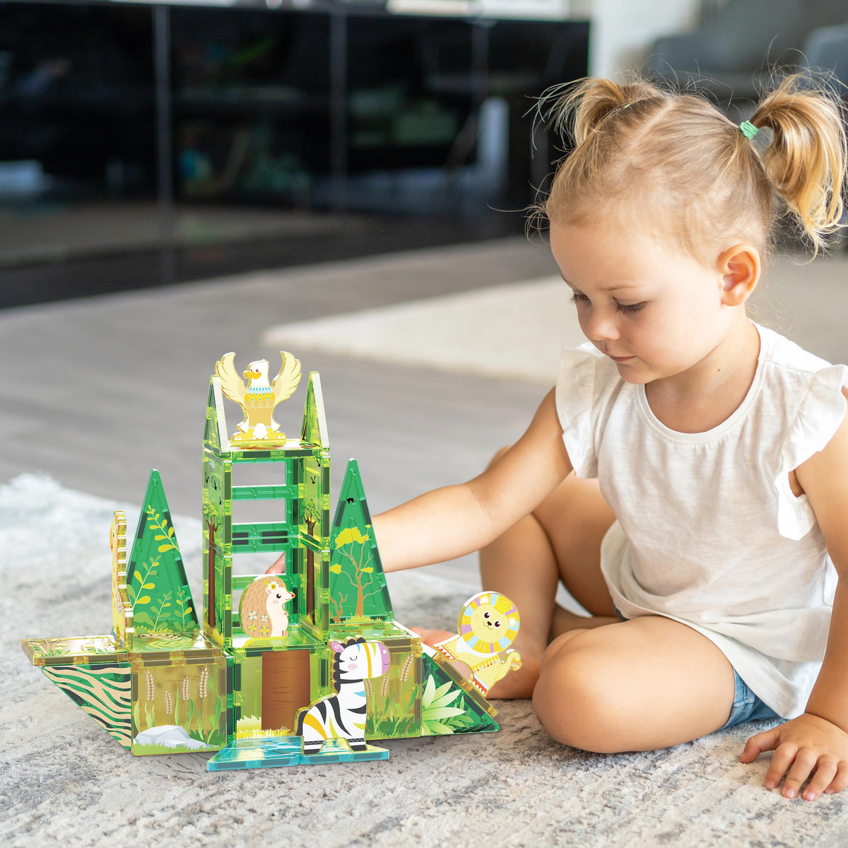 PicassoTiles magnet animal figures in action for storytelling play.