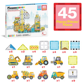 PicassoTiles magnet tiles bulldozer supports problem-solving through organized building on a pretend site.