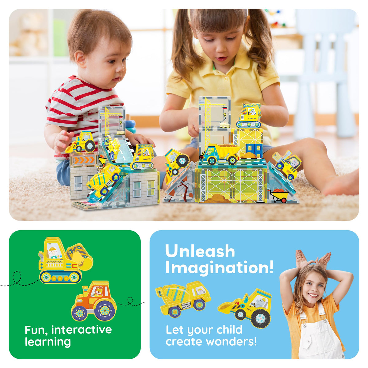 PicassoTiles magnet tiles concrete mixer brings color and motion to kid-led construction stories.