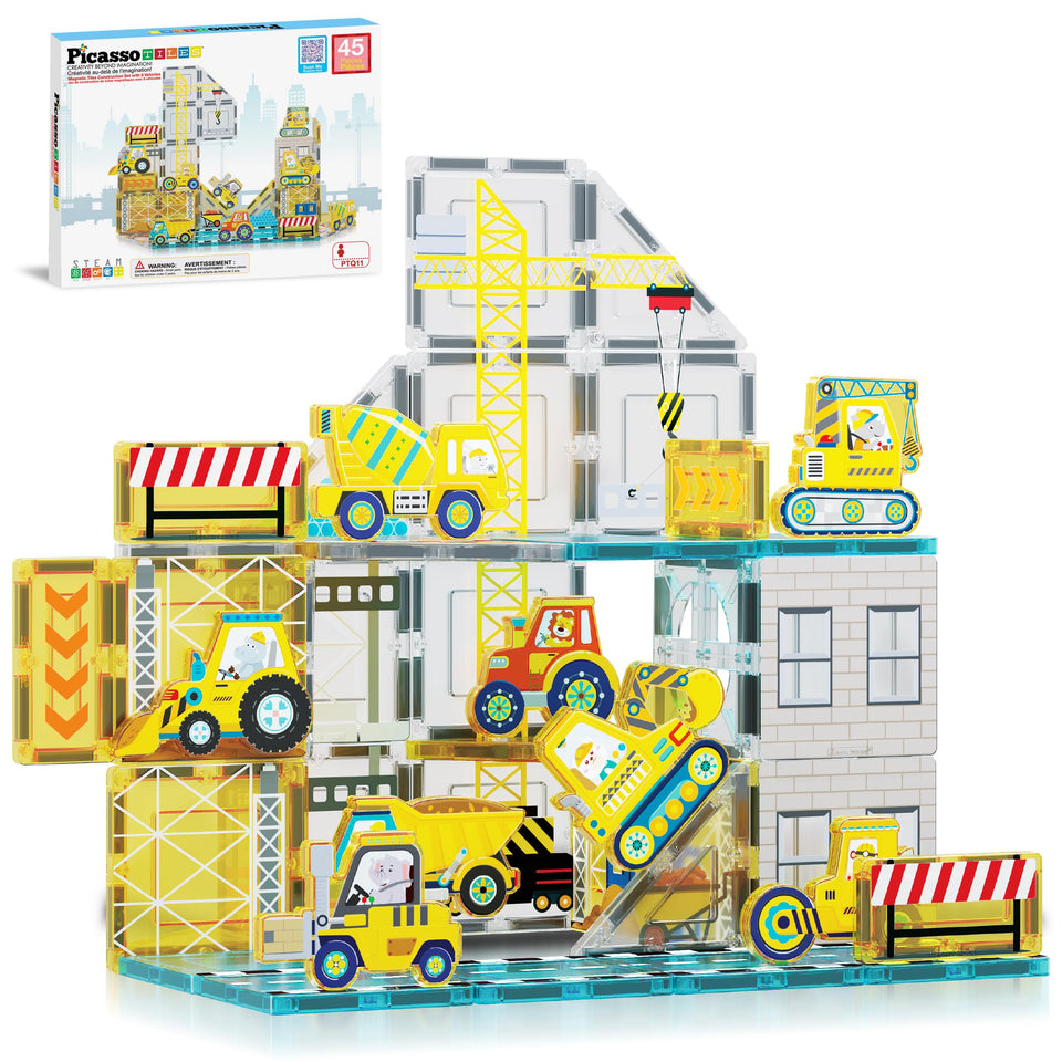 PicassoTiles magnet tiles crane truck for imaginative construction play and fine motor skills.