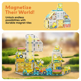 PicassoTiles magnet tiles dump truck supports sequencing and planning in open-ended play.