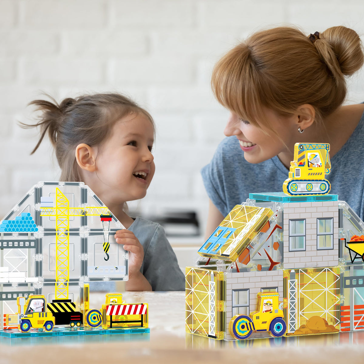 PicassoTiles magnet tiles with excavator enhances hands-on design and spatial planning.