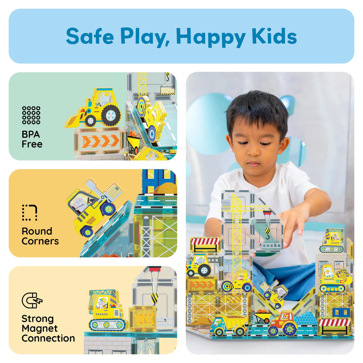 PicassoTiles magnet tiles forklift enables practical scene-building and logistics thinking.