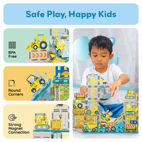 PicassoTiles magnet tiles forklift enables practical scene-building and logistics thinking.