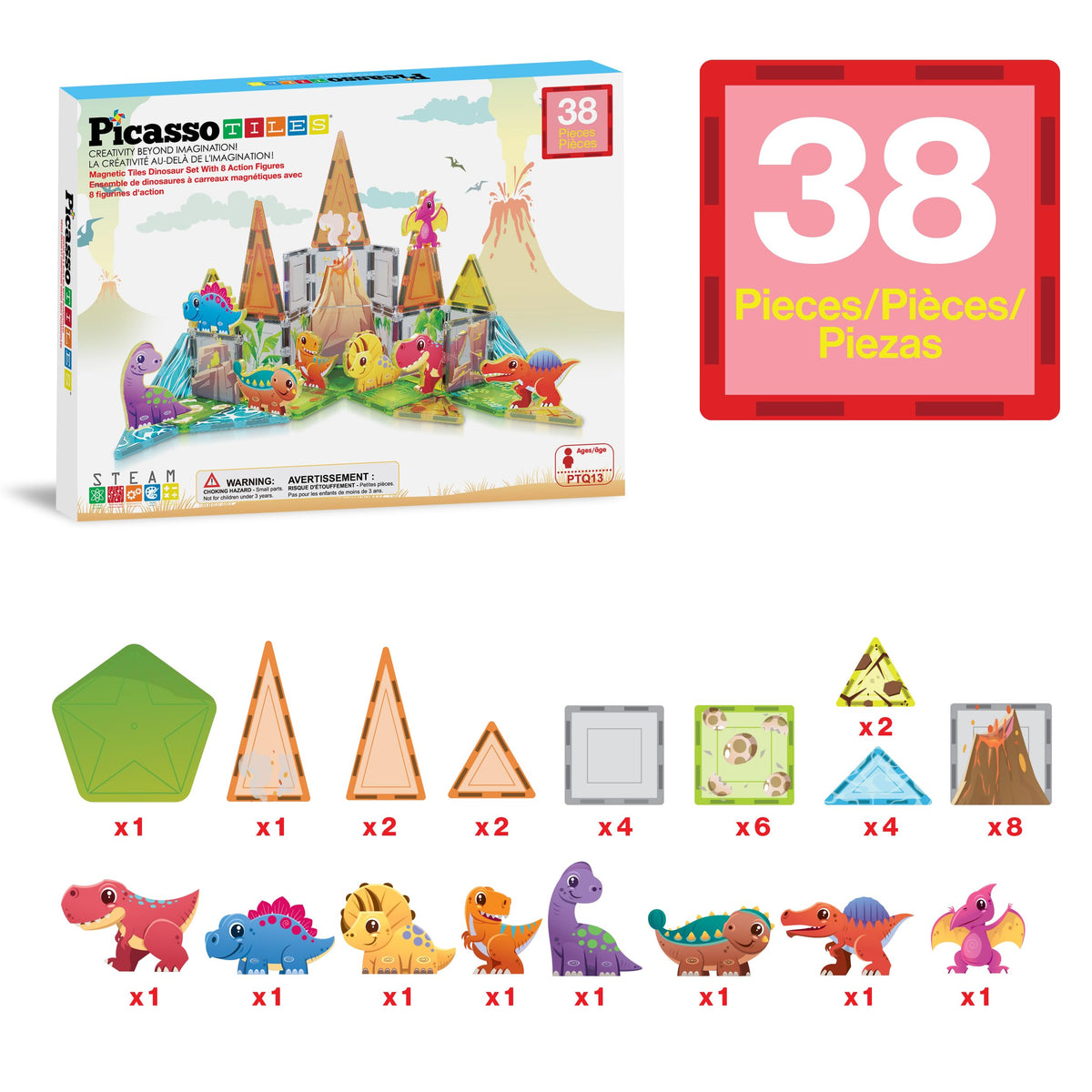 PicassoTiles magnetic tiles with themed prints for color and design exploration