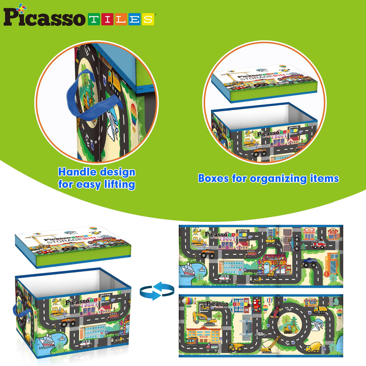 PicassoTiles magnetic tiles organizer capacity for tidy storage on the go.