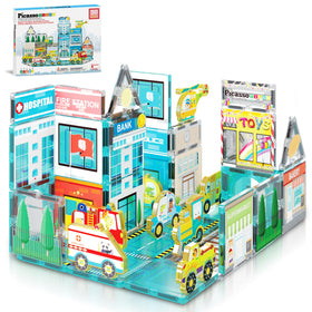 PicassoTiles Metro City Hospital tiles spark imaginative urban layouts for play