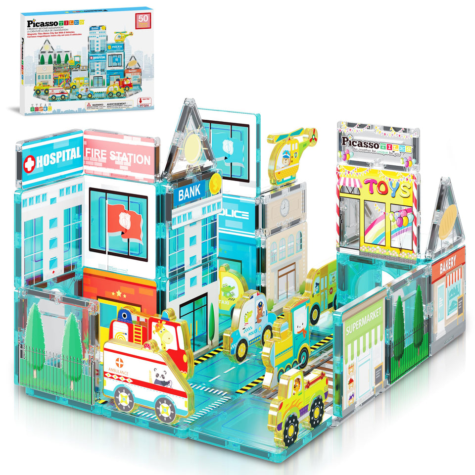 PicassoTiles Metro City Hospital tiles spark imaginative urban layouts for play