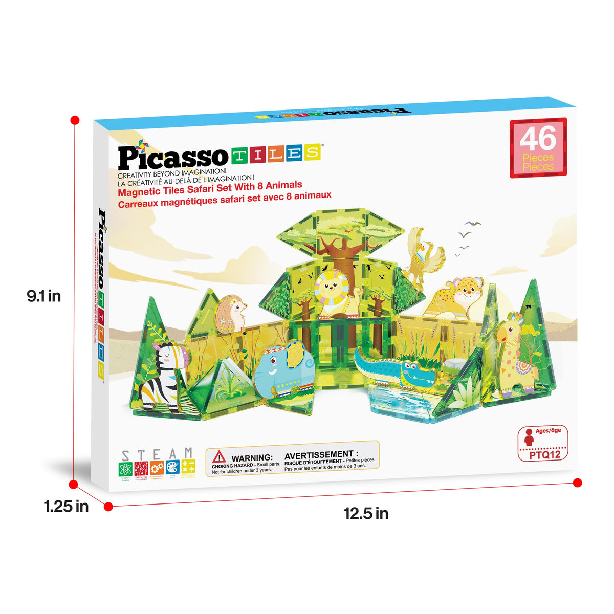 PicassoTiles safari set packaging and storage for easy cleanup.