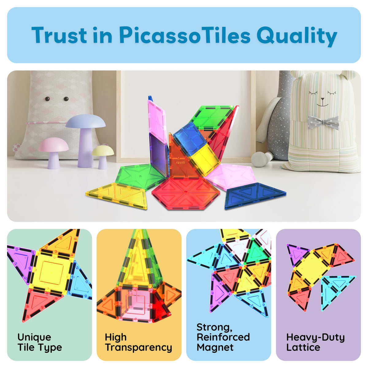 PicassoTiles pretend play tiles invite storytelling and cooperative building sessions.