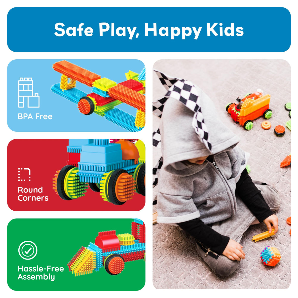 PicassoTiles PTB120 non-toxic materials ensure safe, sturdy Hedgehog blocks for kids.