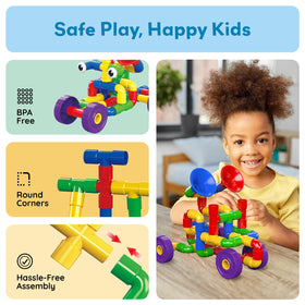 PicassoTiles PTT136 interlocking tubes system supports open-ended construction play