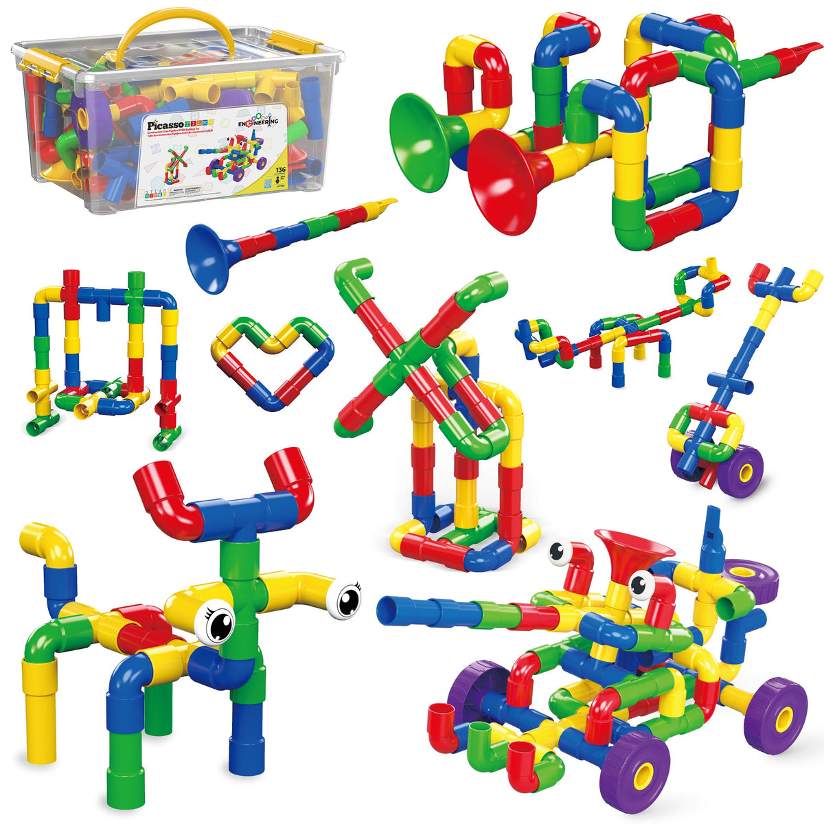 PicassoTiles PTT136 tubular pipes and spout puzzle sparks creative engineering play