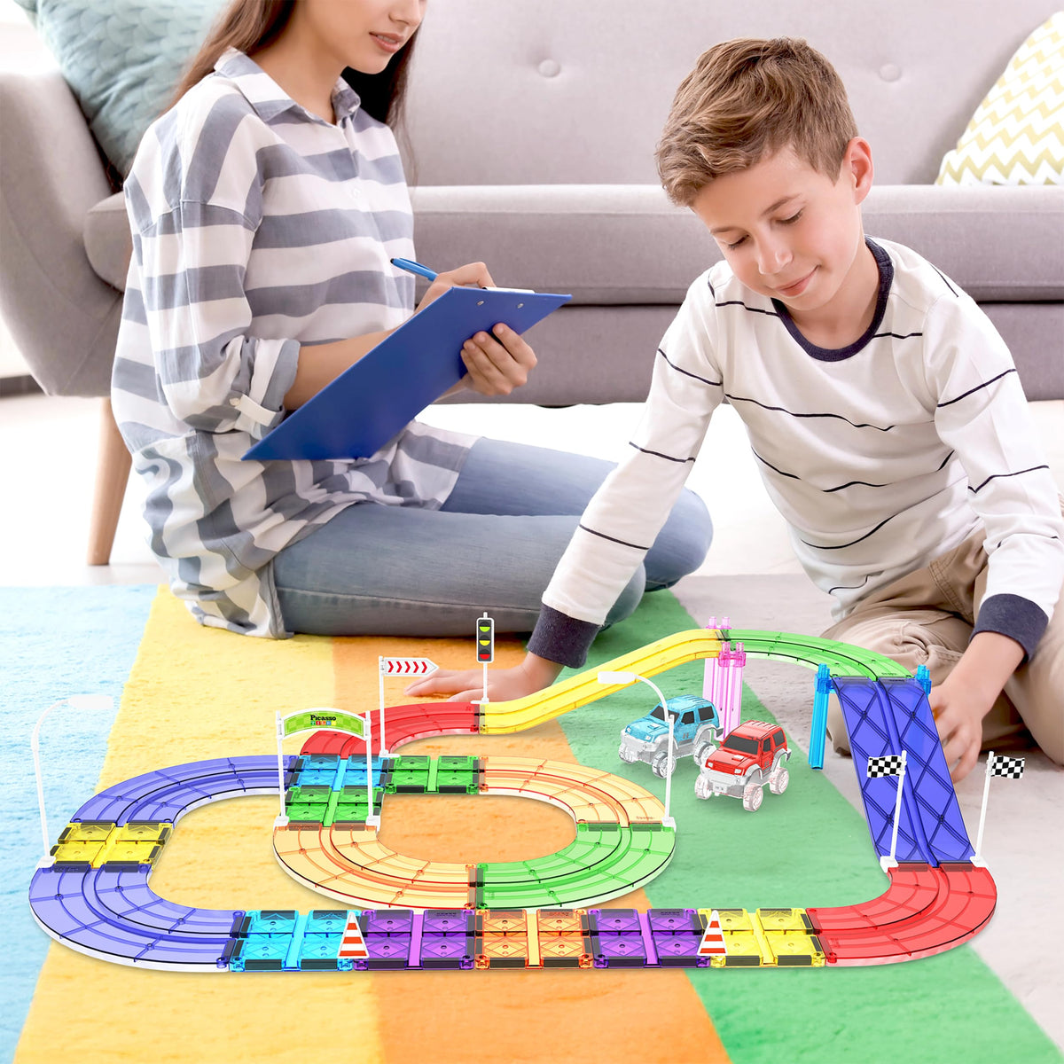 PicassoTiles race cars ready for action and imaginative play