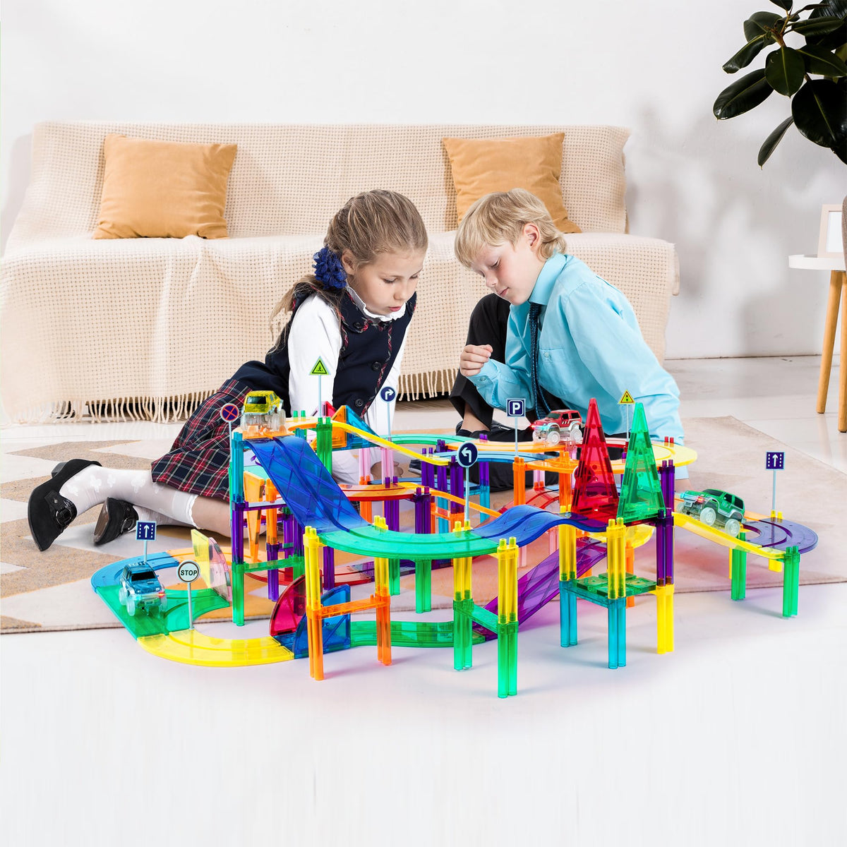 PicassoTiles race track curve enables smooth turns and creative layouts for kids.