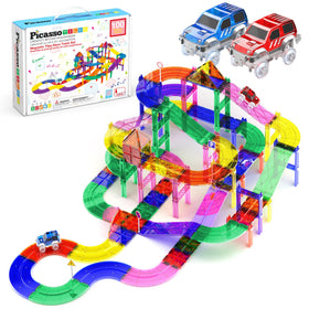 PicassoTiles race track set front view highlighting colorful interlocking tiles for creative play.