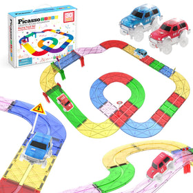 PicassoTiles Race Track start area showing magnets and quick-connect edges for easy builds