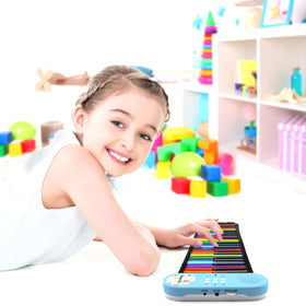 PicassoTiles roll-up keyboard with built-in speaker for quick play sessions.