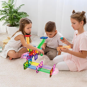 PicassoTiles slide drop funnel demonstrates marble launch and path design.