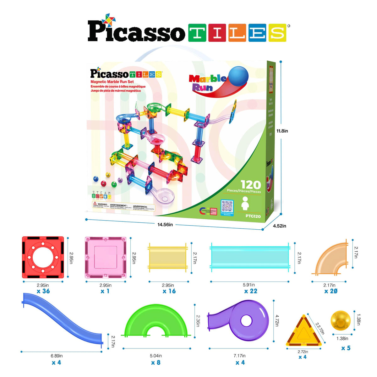 PicassoTiles slopes and Funnels guide marbles smoothly to encourage coordination
