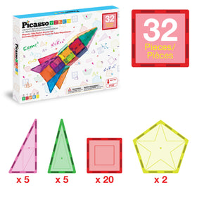 PicassoTiles square tiles colorful connection supports color awareness and spatial reasoning.