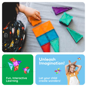 PicassoTiles STEM learning kit highlights color, shapes, and magnets during play.