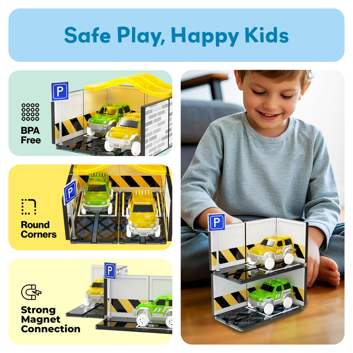 PicassoTiles BPA-free magnetic tiles support safe, hands-on learning.