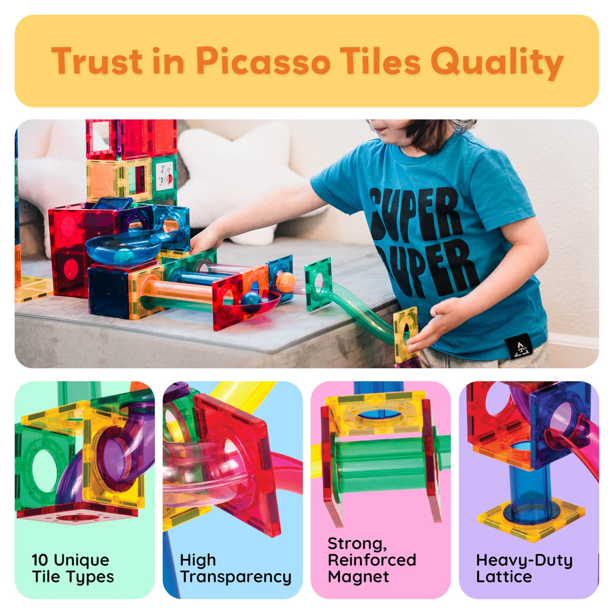 PicassoTiles storage tray keeps cleanup quick and organized.