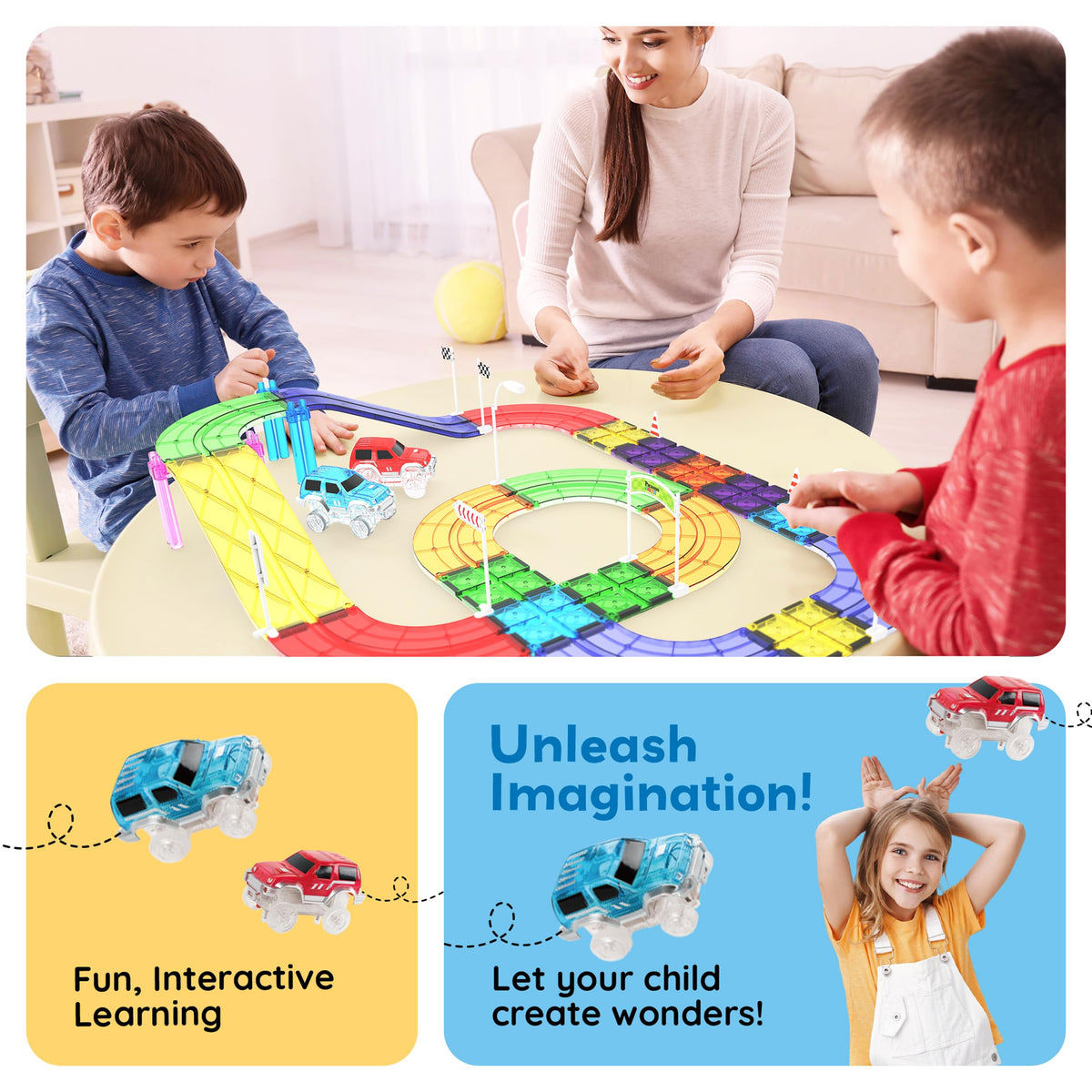 PicassoTiles track connections stay aligned during energetic play