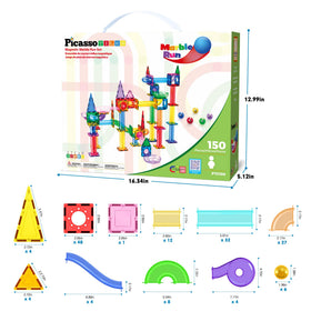 PicassoTiles U-turns and funnels enabling creative marble routes for exploration.