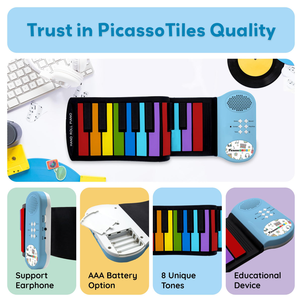PicassoTiles USB or battery power enables flexible power options.