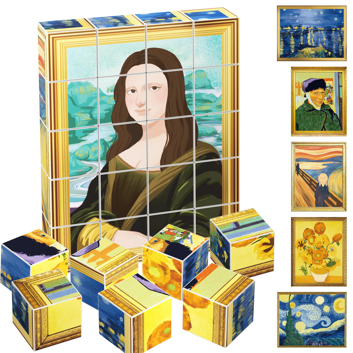 PicassoTiles Van Gogh puzzle cubes for magnetic art exploration