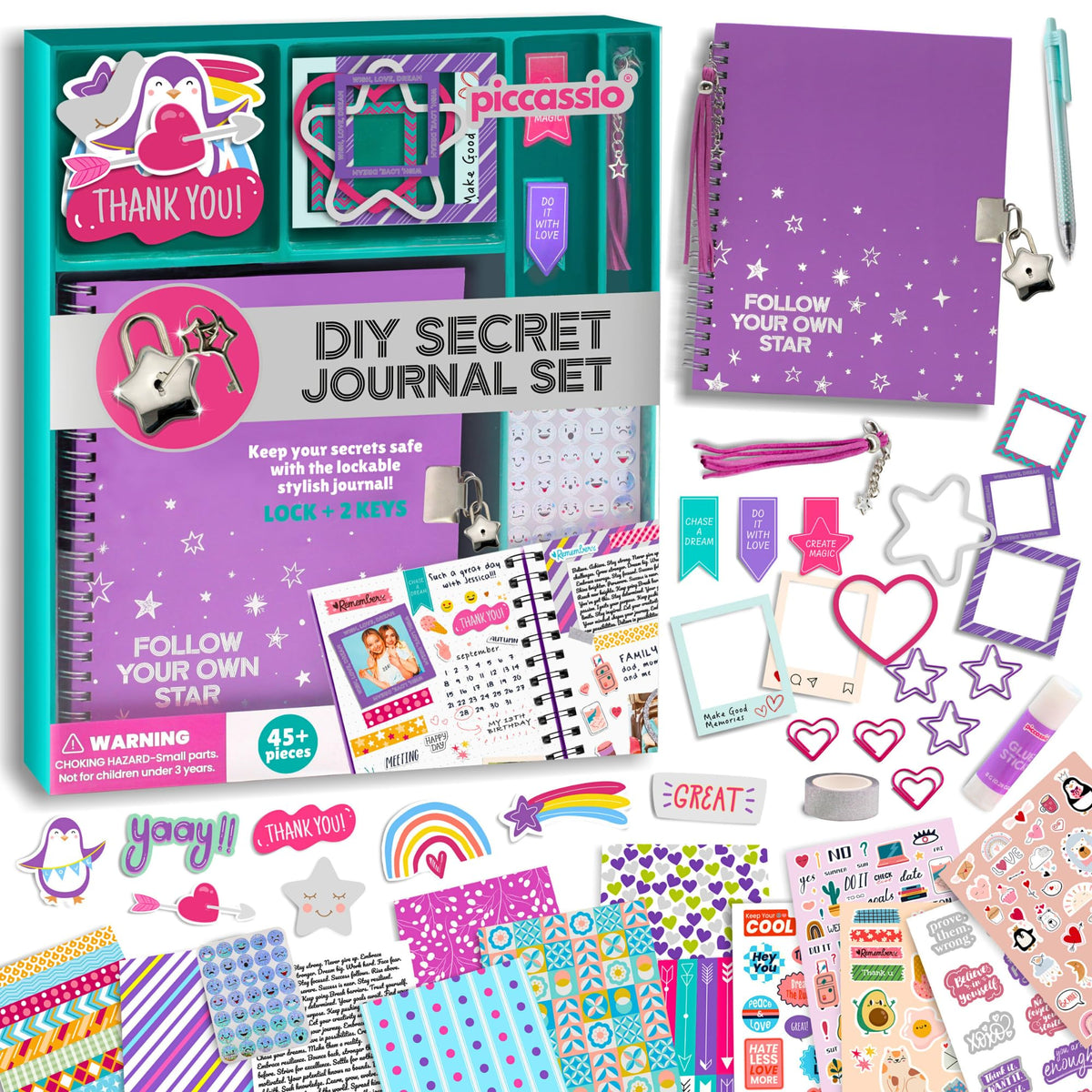 Piccassio DIY Journal Kit with lock and key offers private space for thoughts and memories.