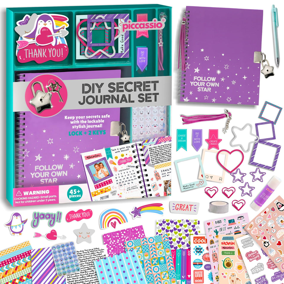 Piccassio DIY Journal Kit with lock and key offers private space for thoughts and memories.