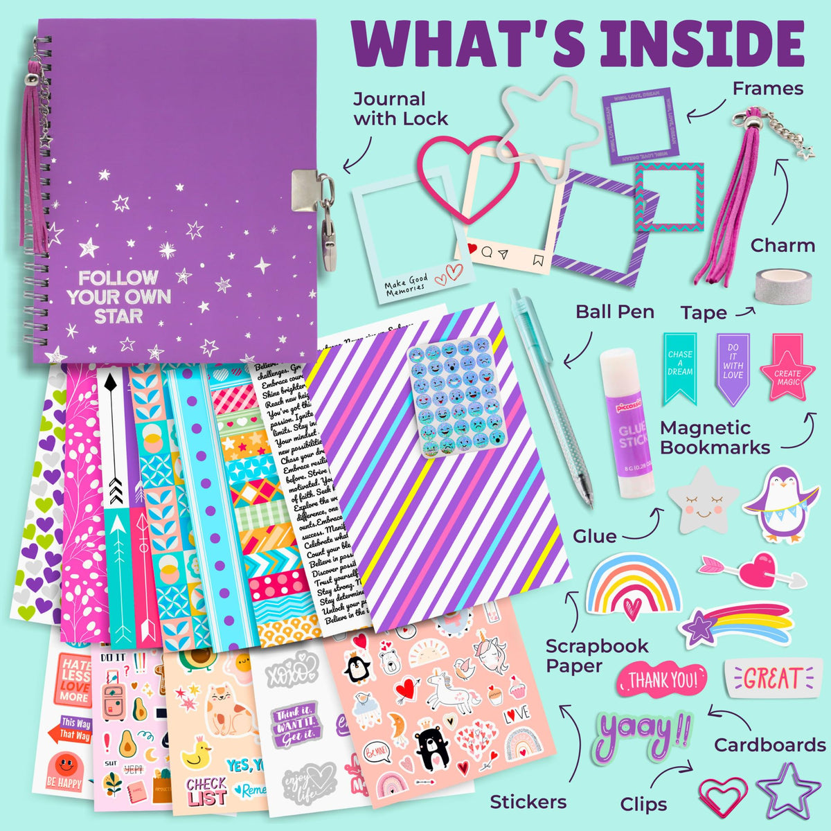 Piccassio DIY Journal Kit with notebook, stickers, and stationery fuels creative journaling.