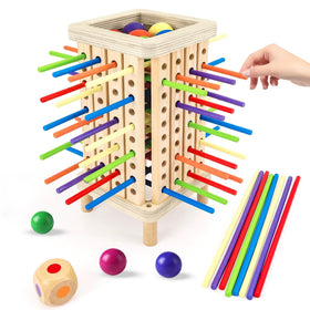 Pichoi Montessori wooden board game tower setup boosts spatial awareness and fine motor skills.