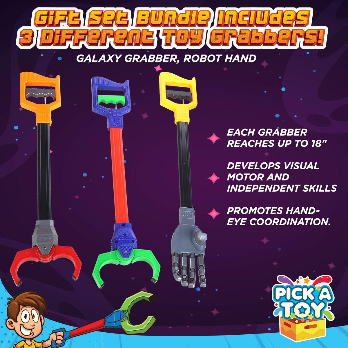 PICK A TOY Kids Grabber encourages safe, independent play