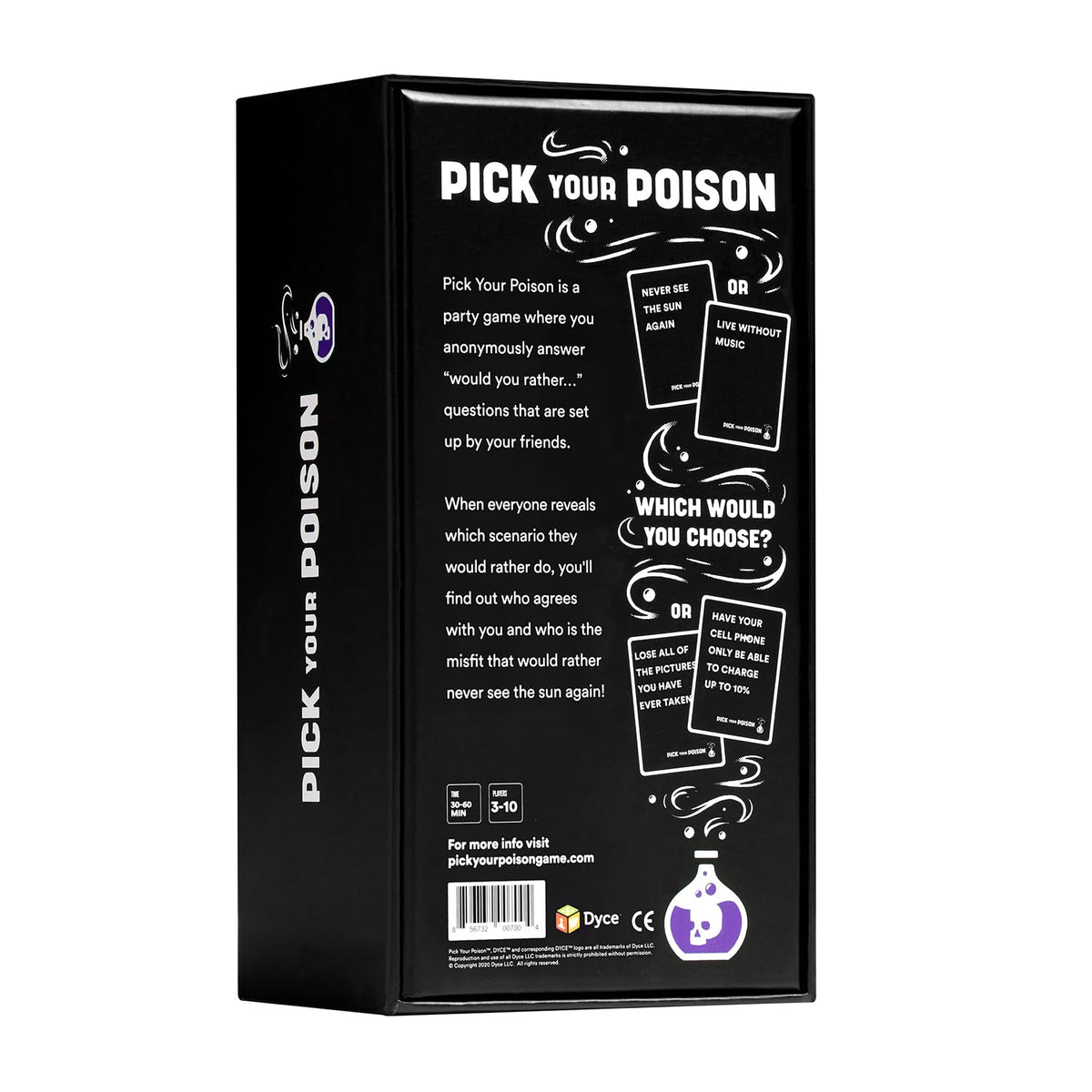 Ages 10+ group gathers for 30–60 minute Pick Your Poison play.