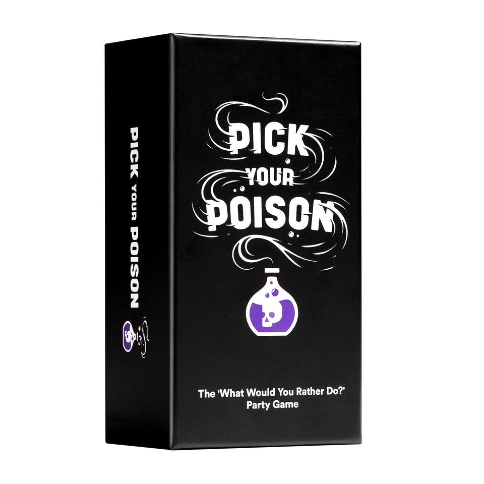 Pick Your Poison party game box ready for White Elephant and family game night.