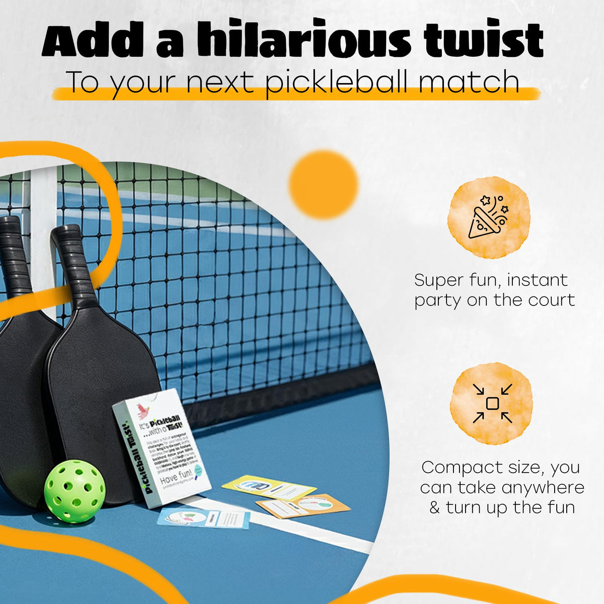 Pickleball Twist card game-dance-challenge adds fun to casual games and practice sessions.