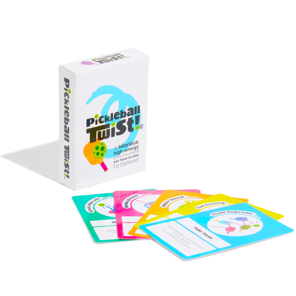 Pickleball Twist card game on-court-challenge boosts energy and laughter during matches.