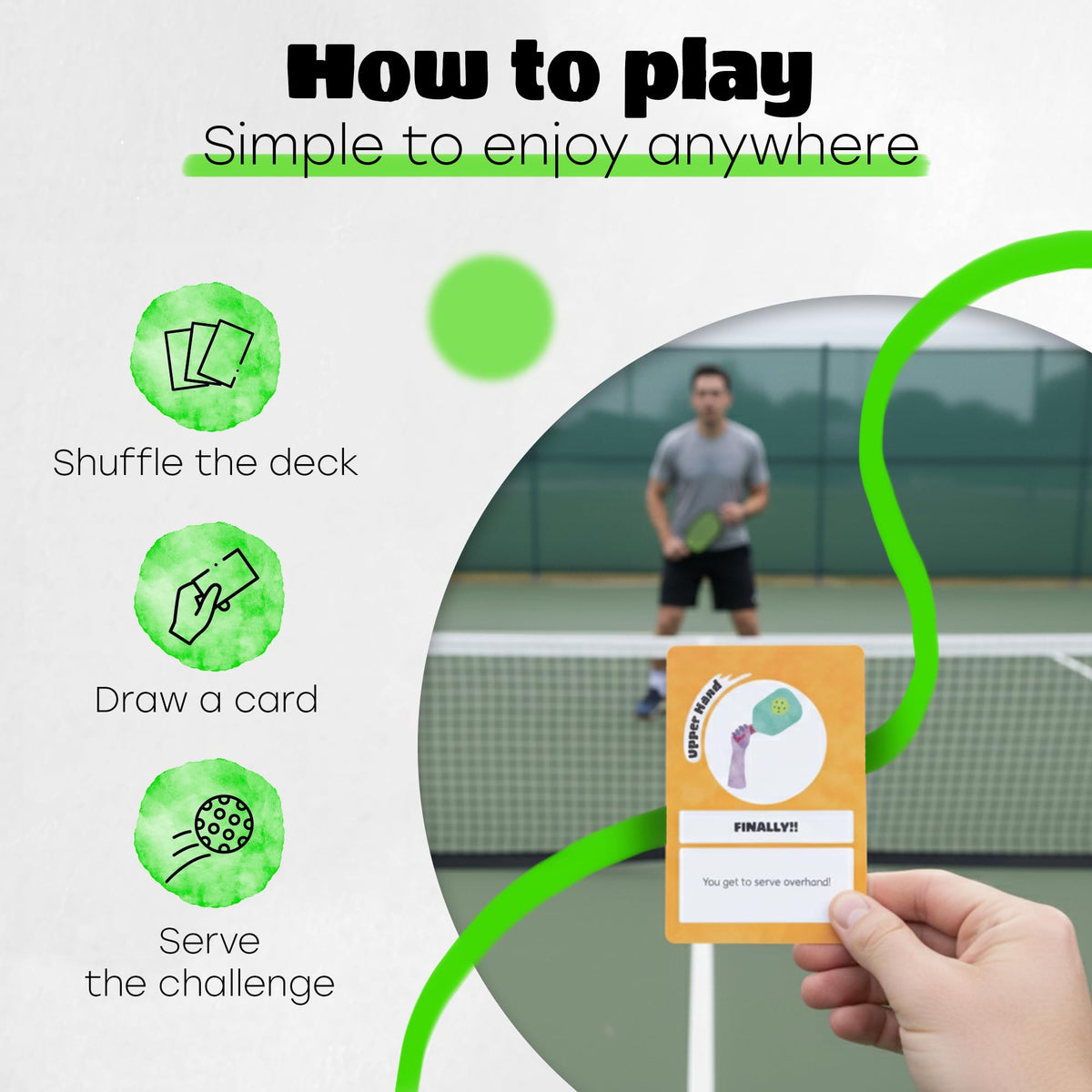 Pickleball Twist card game-pose-challenge encourages playful poses and quick thinking.