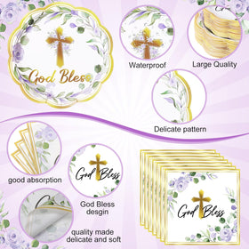 Pickmesh God Bless Baptism cups feature elegant purple floral accents for drinks.