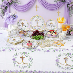 Pickmesh God Bless Baptism design closeup highlights crosses and blossoms.
